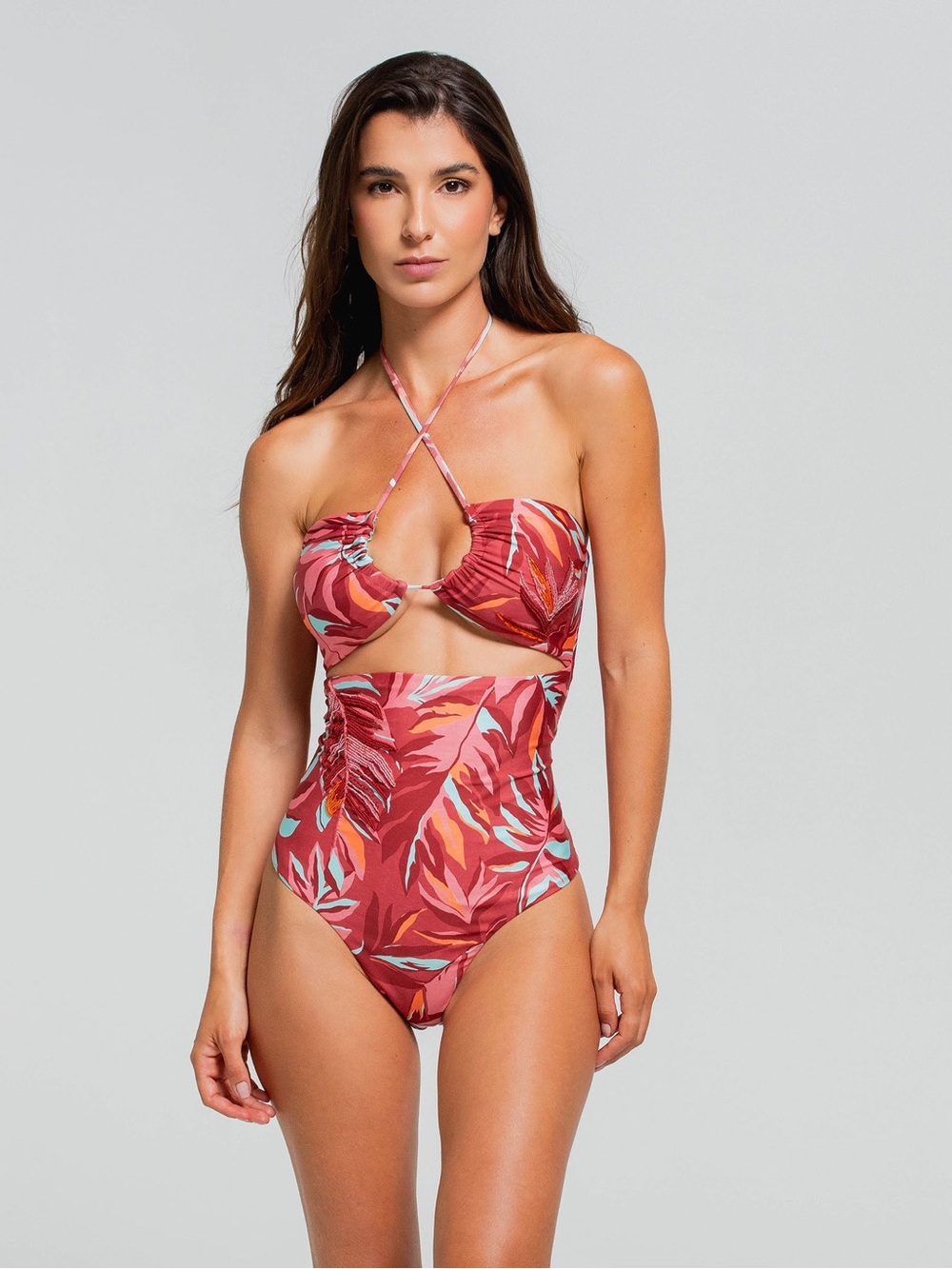 Cosita Linda Rainforest Radiance Halter Cut Out One Piece Swimsuit Size S NWOT - Picture 2 of 8